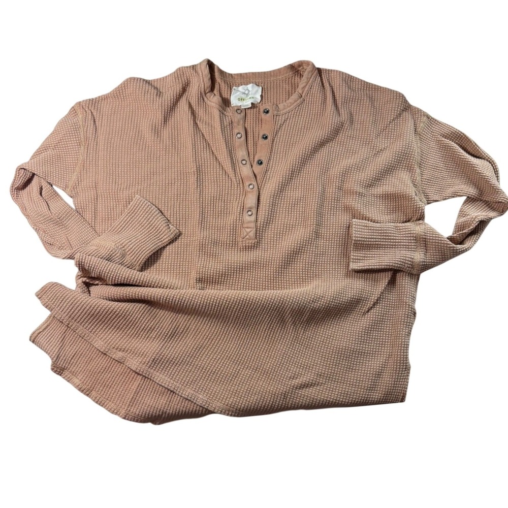 OFFLINE by Aerie Terracotta Waffle Knit Henley Top Oversized Thermal Small